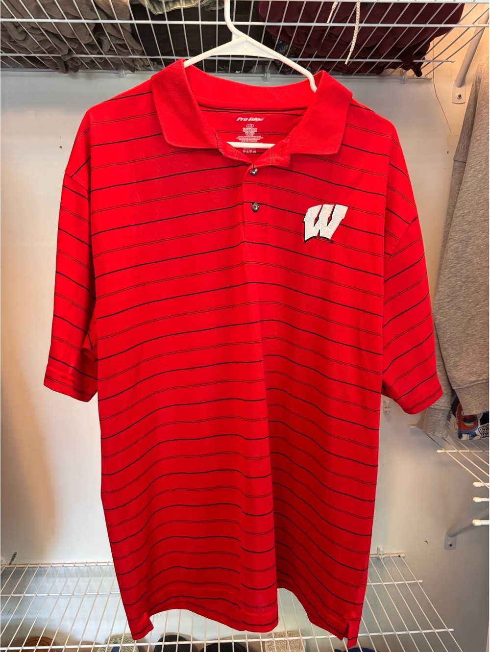 Pro Edge Wisconsin Red Striped Polo Shirt Size XL